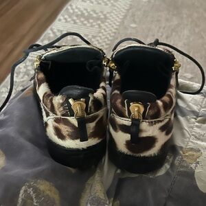 Giuseppe Zanotti Brown and White Cow-Print Sneakers with Gold Hardware